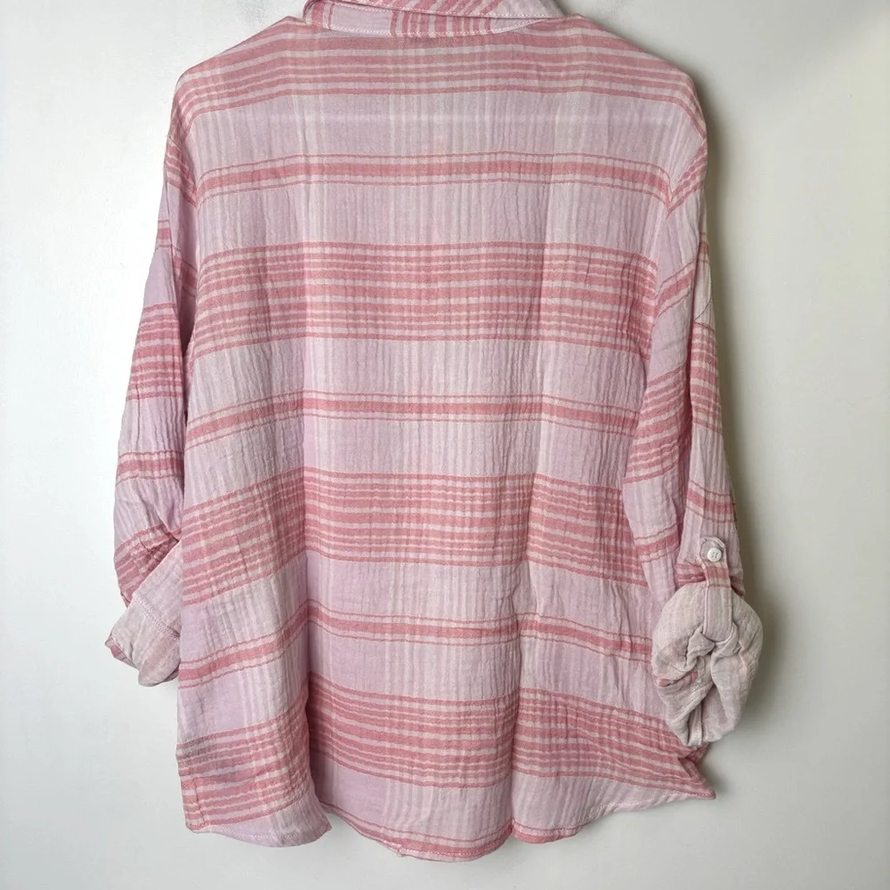 Sanctuary Tomboy Shirt Gauzy Cotton Pink Plaid